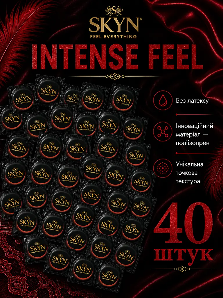Презервативи SKYN Intense Feel 40 шт — безлатексні з точковою текстурою, максимум відчуттів поштучно