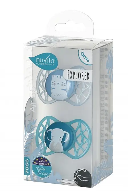 Силіконова ортодонтична пустушка Nuvita Air55 Explorer Тигр і Слон, 0+ міс., 2 шт. (NV7066M) - фото 2