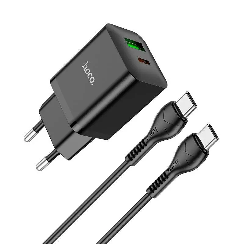 Адаптер мережевий HOCO Type-C to Type-C Cable founder charger set N28 1USB/1Type-C, 20W/3A, PD/QC - фото 3