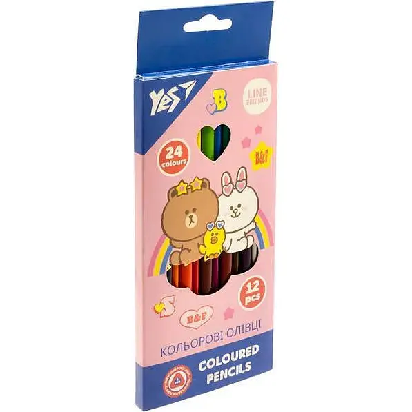 Олівці кольорові 24 кольорів/12 штук "Yes" №290713 Line Friends (12) (240)