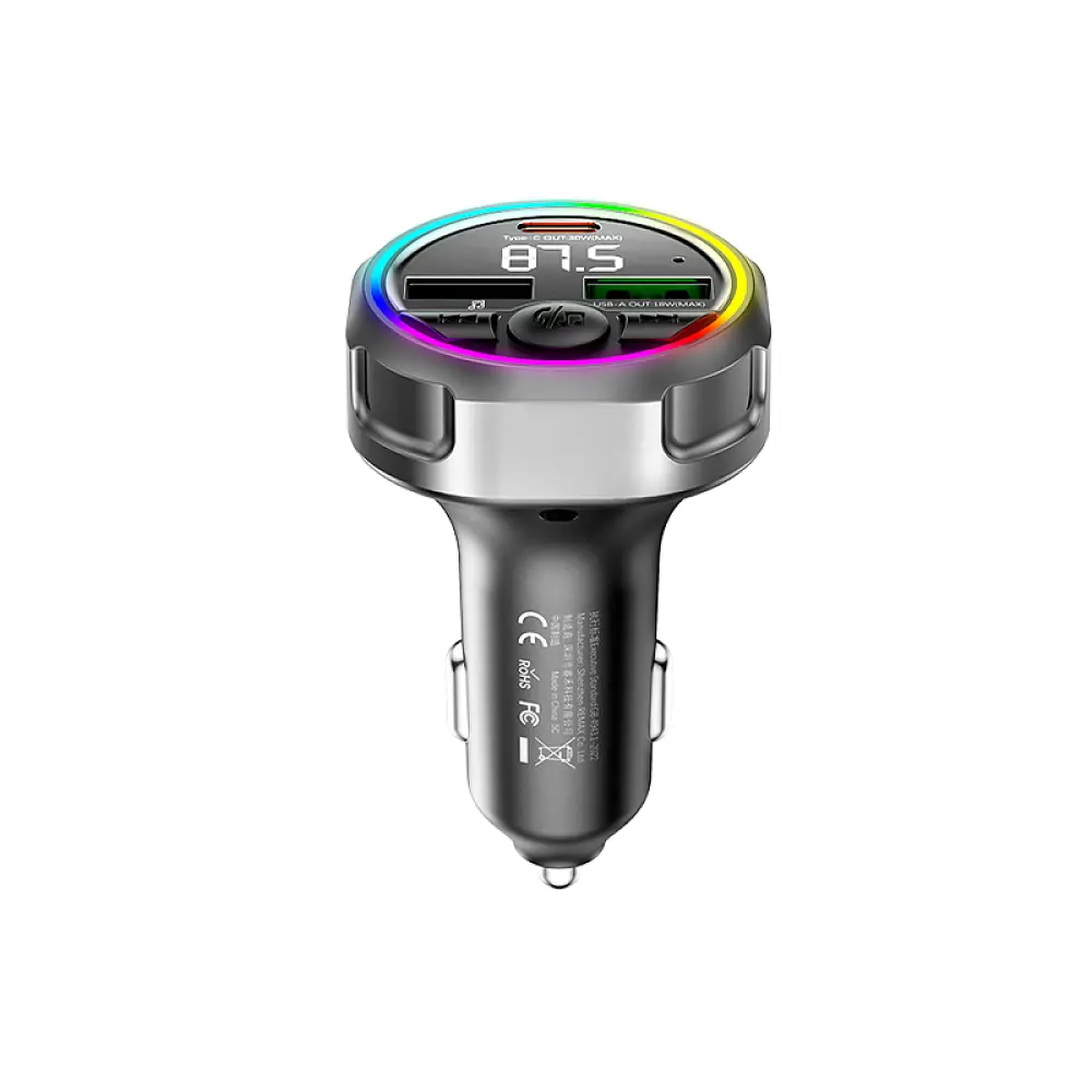 АЗП з FM-модулятором REMAX 48W RGB frequency modulated call fast charging car charger CC02 Tarnish