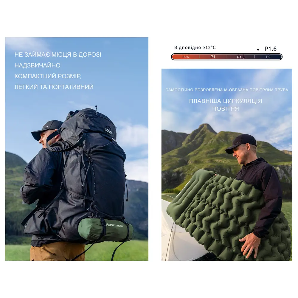 Матрас туристический надувной двухместный Naturehike CNK2550WS019, 200х125х6.5 см, зеленый, для кемпинга с мешком для надува. - фото 14