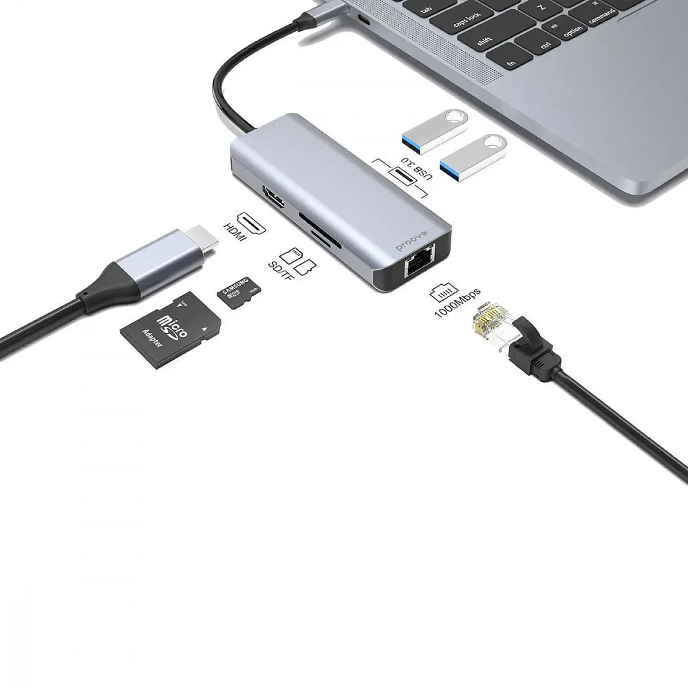 Type-C-Хаб Proove Iron Link 6 in 1 (2*USB3.0 + SD/TF + RJ45 + HDMI) - фото 6