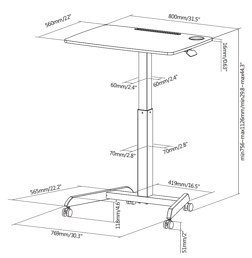 Мобільний робочий столик OfficePro Black (ODM380B) - фото 16