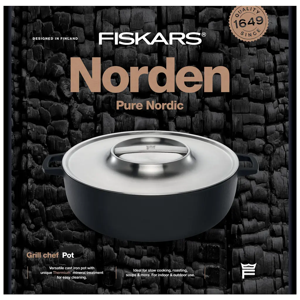 Каструля Fiskars Norden Grill з кришкою чавунна 6 л (1066430) - фото 9