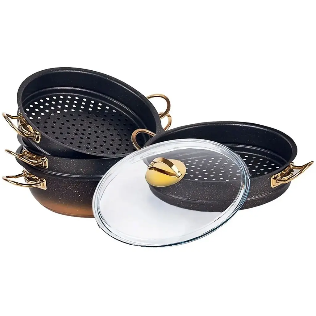 Мантоварка-пароварка O.M.S. Collection 6091-C 30 см 6.4 л с гранитным покрытием 6 предметов черный - фото 6