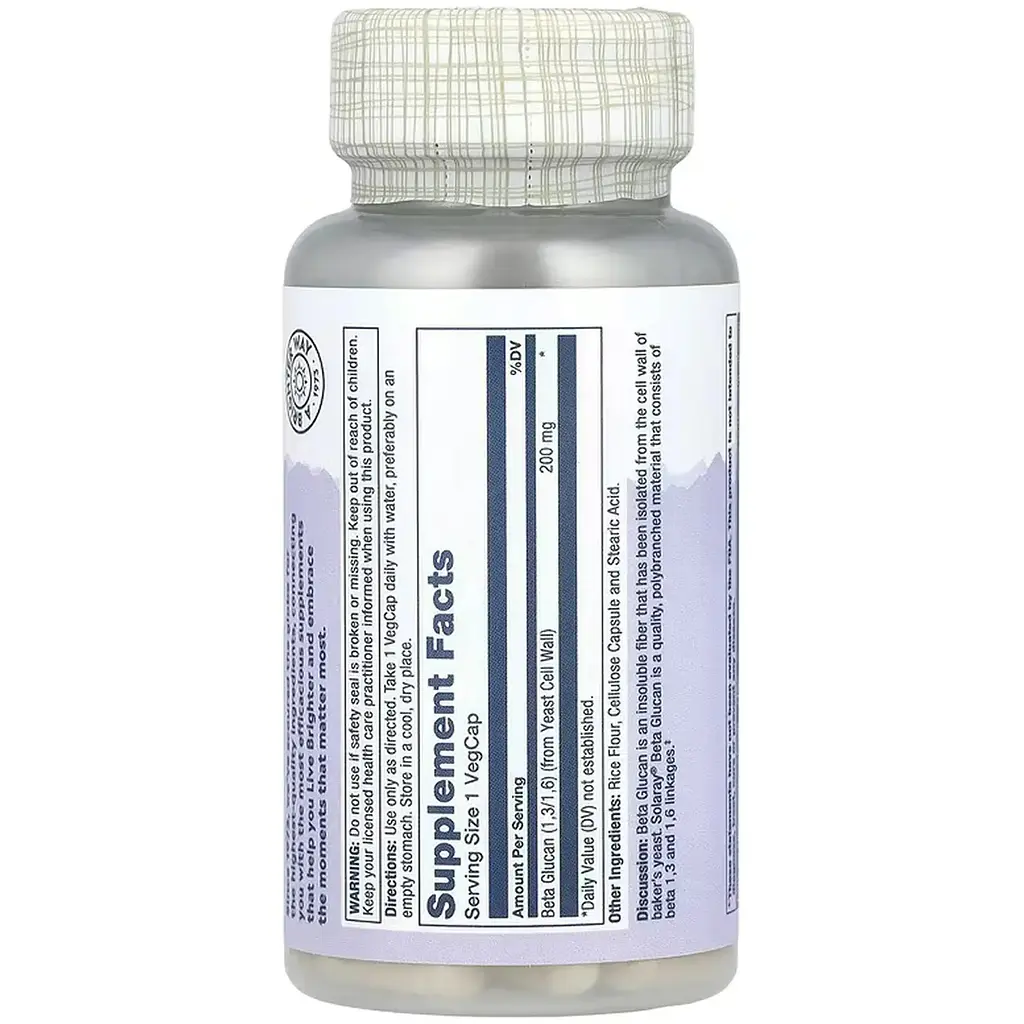 Бета-глюкан Solaray High Potency Beta Glucan 200 мг 30 веганських капсул - фото 2
