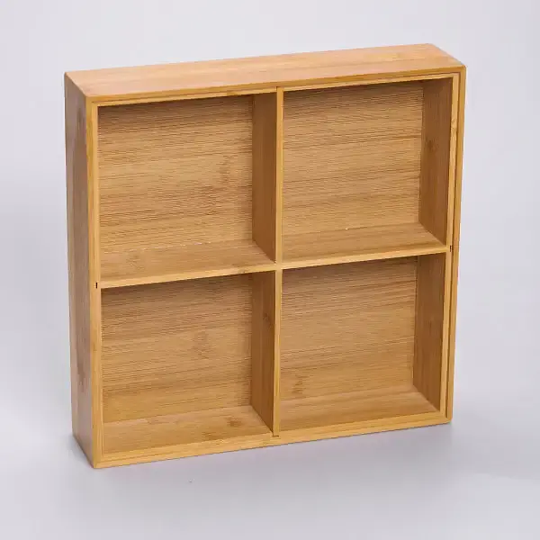Менажниця бамбукова Yiwu HB-40-1 квадратна з кришкою 25x25x6.5см Бежевий - фото 4