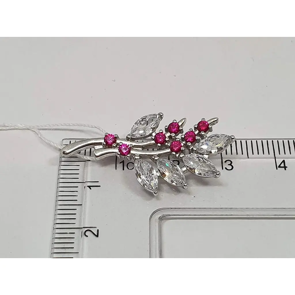 Срібна брошка Ірій з фіанітами. 9522 - фото 3