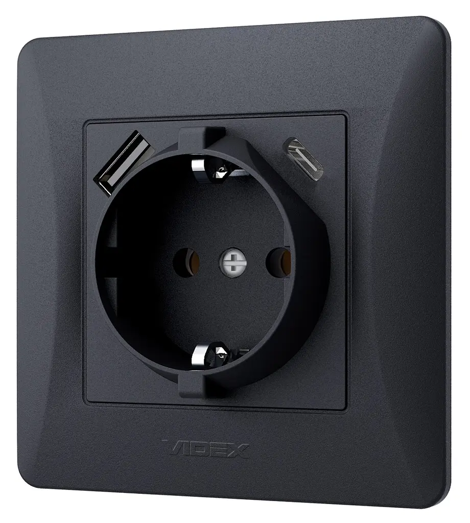 Розетка Videx Binera одинарна із заземленням з USB+USB-C чорний графіт (VF-BNSK1GUC-BG) - фото 2