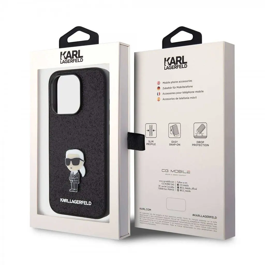 Чехол Karl Lagerfeld iPhOne 15 Pro Fixed Glitter Metal Ikonik Black (57983116856) - фото 7