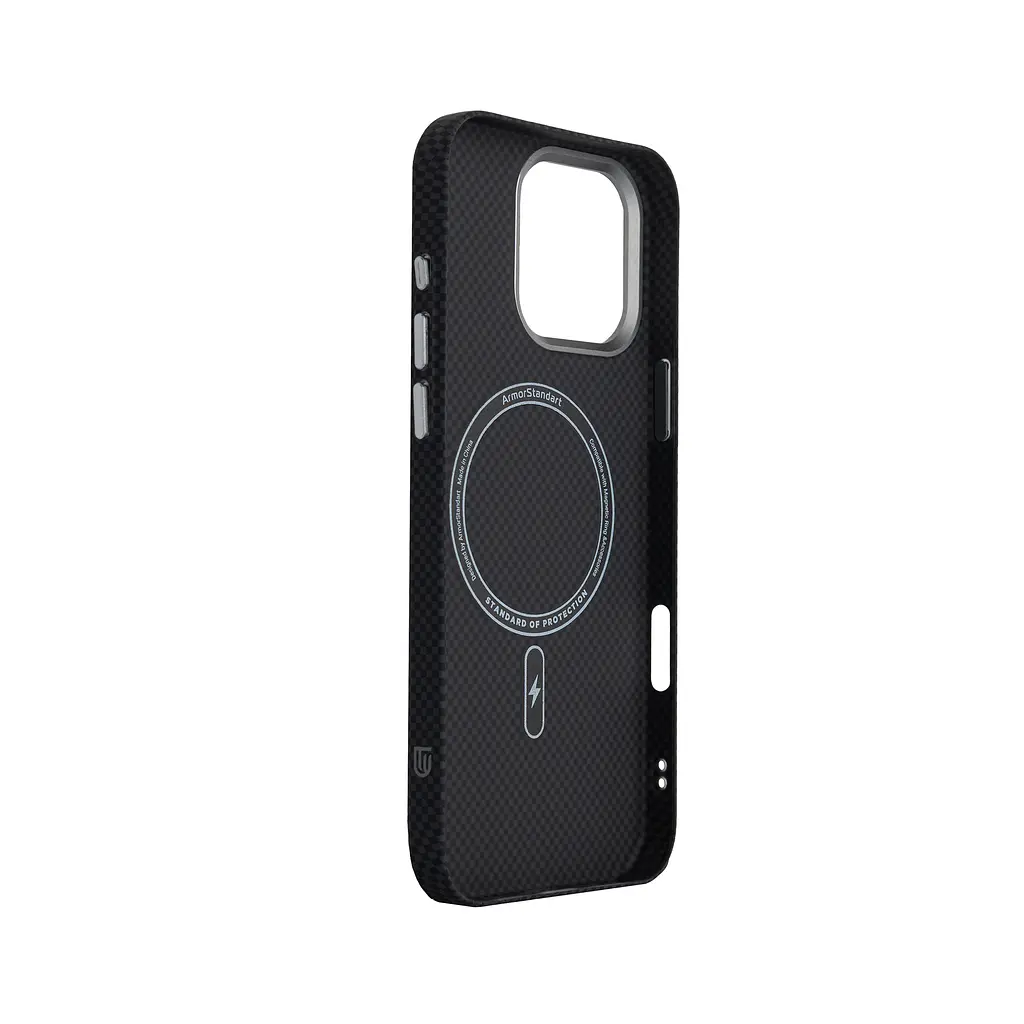 Карбоновый чехол для Apple iPhone 16 Pro Max, LikeCarbon2 MagCase, черный, тонкий защитный чехол-панель из поликарбоната с магнитами N52, MagSafe, противоударный, совместим с беспроводной зарядкой, приподнятые края для защиты камеры, ArmorStandart (ARM88382) - фото 4