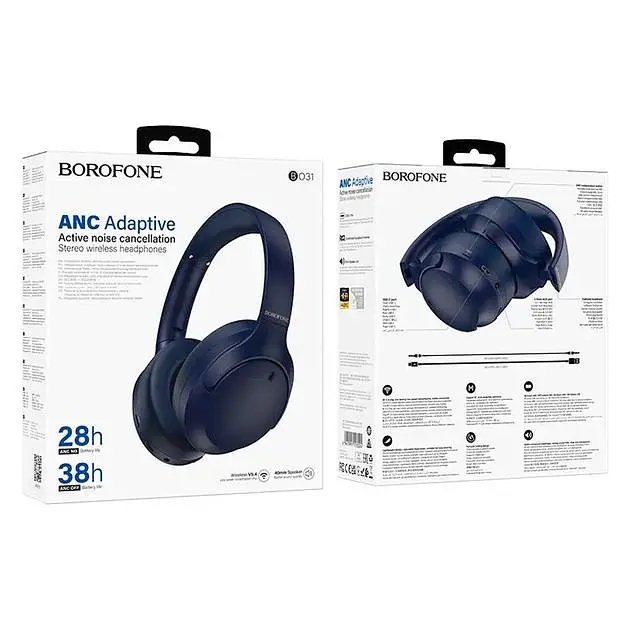 Беспроводные наушники Borofone BO31 Prestige active noise reduction BT headphones, BT5.4, ANC, AUX, BT, 400mAh, 38h Max, blue - фото 3