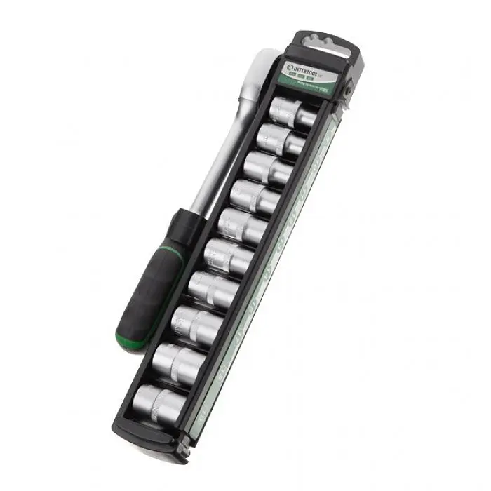 Набор трещотка и шестигранные головки 8-19 мм, 1/2" 10 штук INTERTOOL ET-6013 - фото 2