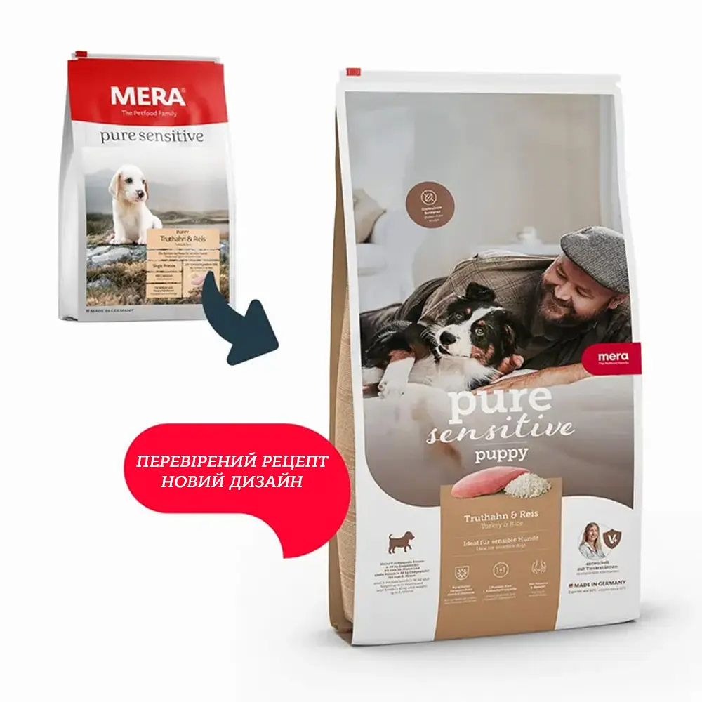 Сухий корм для цуценят і собак, що годують Mera Pure Sensitive Puppy, з індичкою і рисом, 1 кг (056381-6326) - фото 5