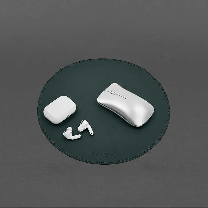 Круглый коврик для мышки из натуральной кожи зеленый краст - фото 7