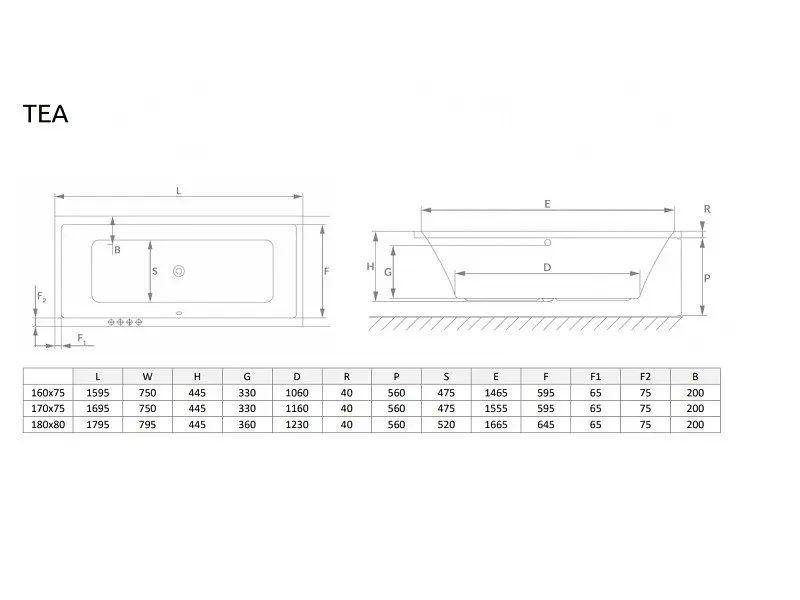 Ванна акриловая Radaway Tea 180x80 с ножками и сифоном, белая (WA1-51-180x080) - фото 3