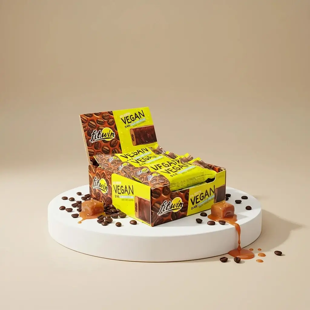 Блок веганських батончиків FitWin Vegan Bar, 12*60 грам - Кава-солона карамель