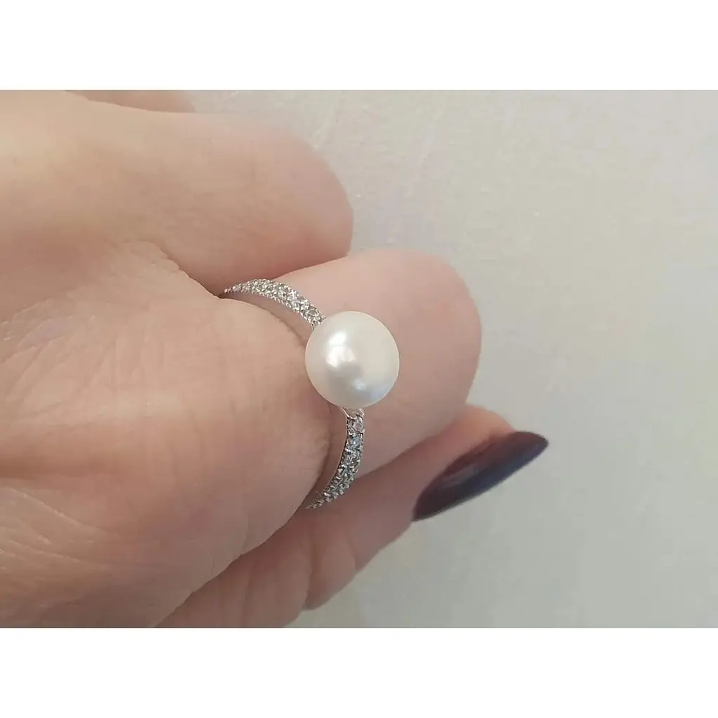 Срібне кільце Qvaliz з перлами і фіанітами. 901-00290-10 19 - фото 2