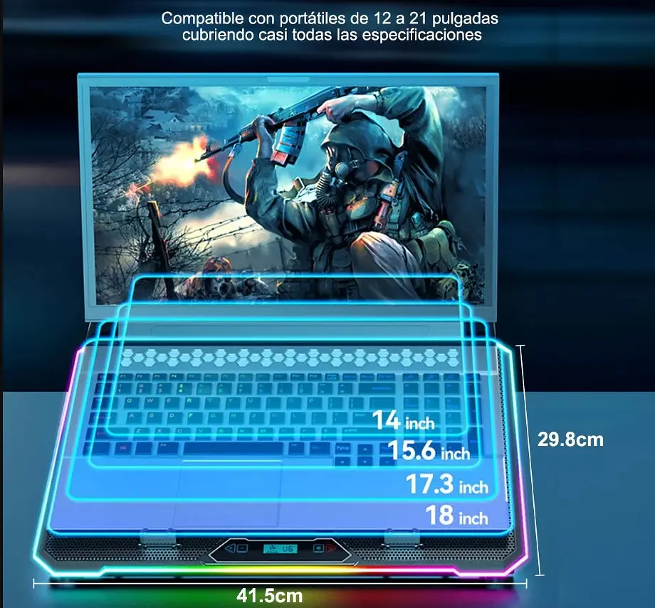 Охолоджувальна підставка для ноутбука до 21 дюймів Ice Coorel K-15D 15 fans RGB - фото 5