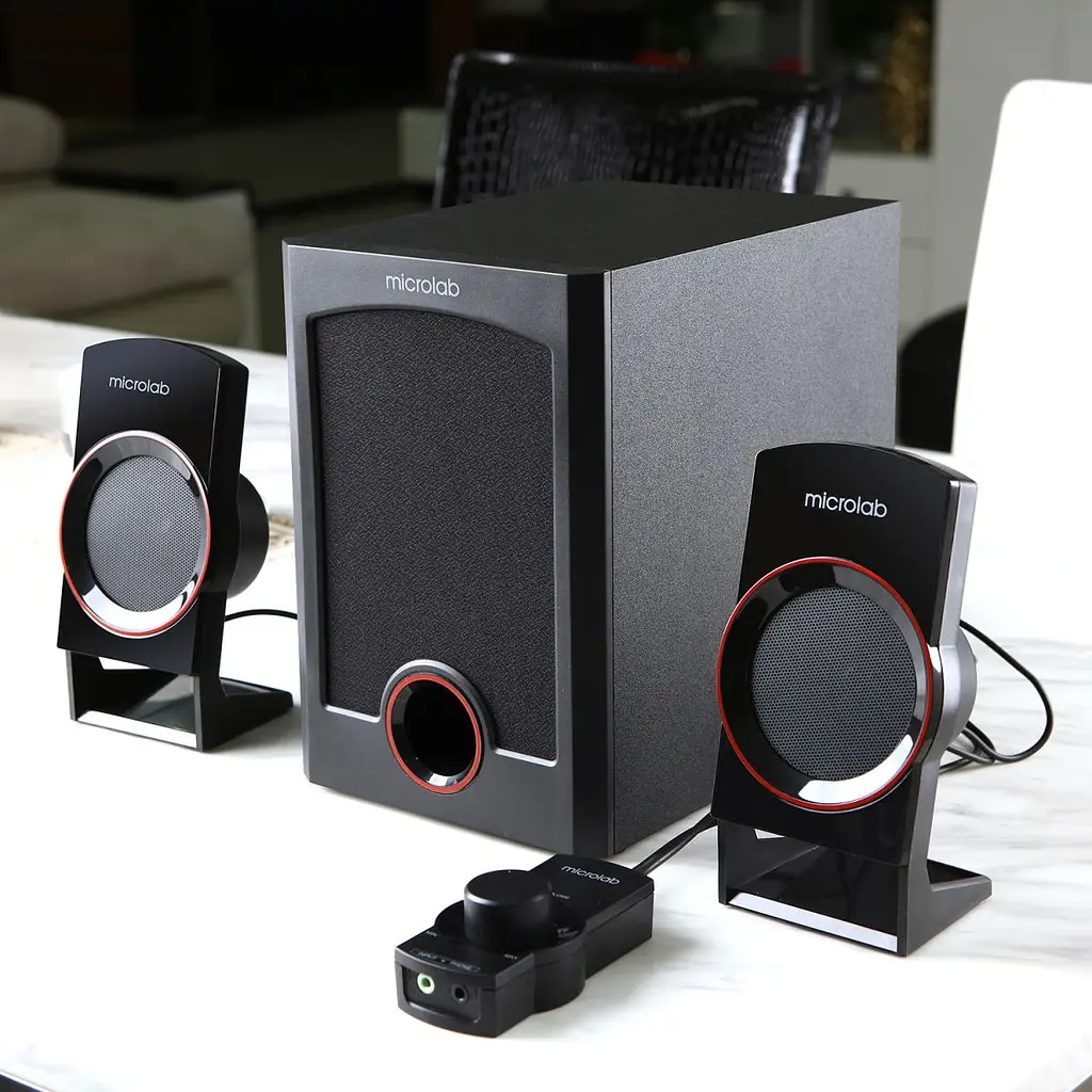 Акустична система 2.1 Microlab M-111, чорна з червоним (M-111) - фото 5