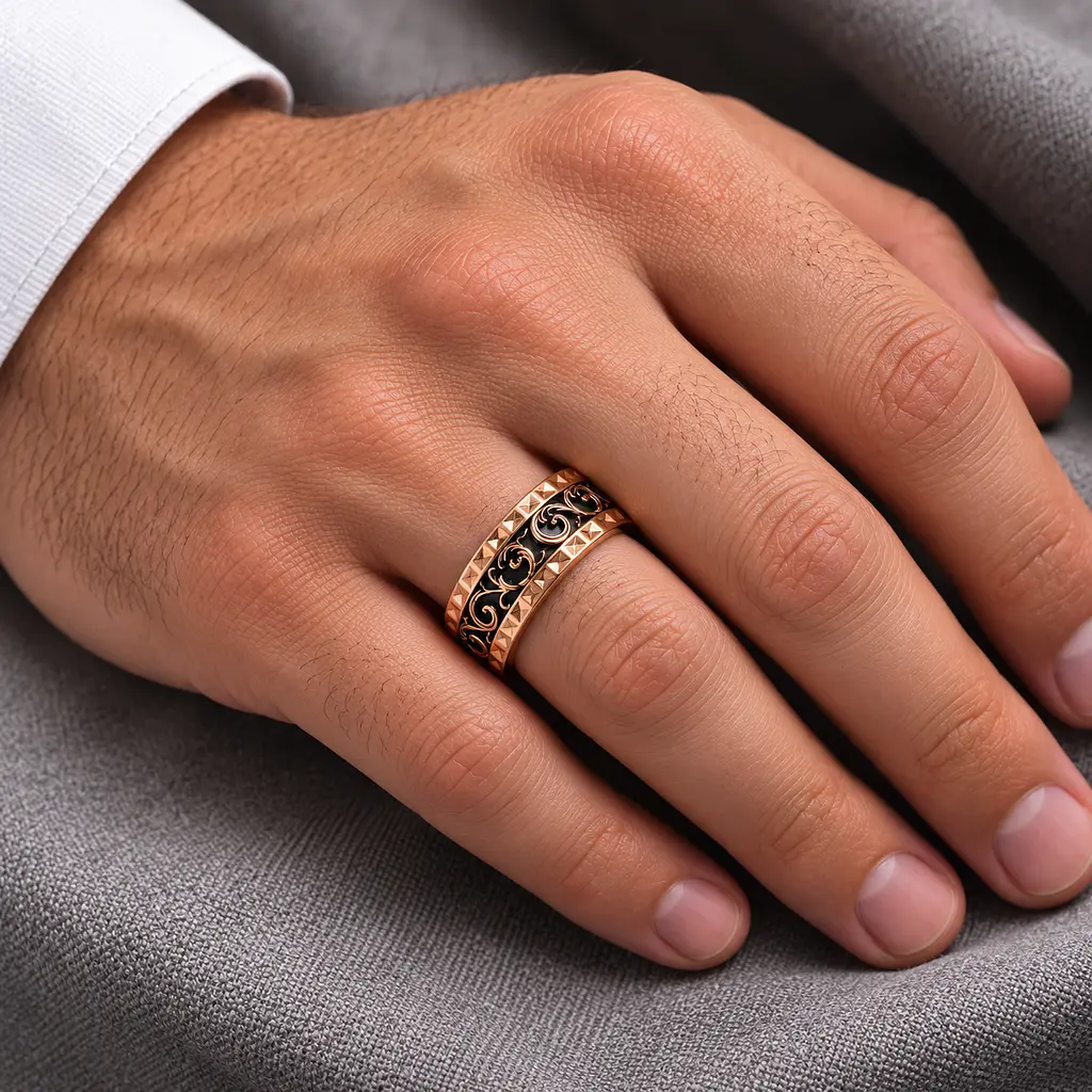 Чоловіче кільце з червоного золота з чорнуванням К-0748 17 - фото 4