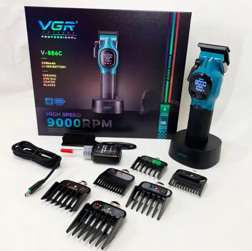 Профессиональная машинка для стрижки с насадками VGR V-886C аккумуляторная беспроводная машинка для стрижки Черный с Синим - фото 6