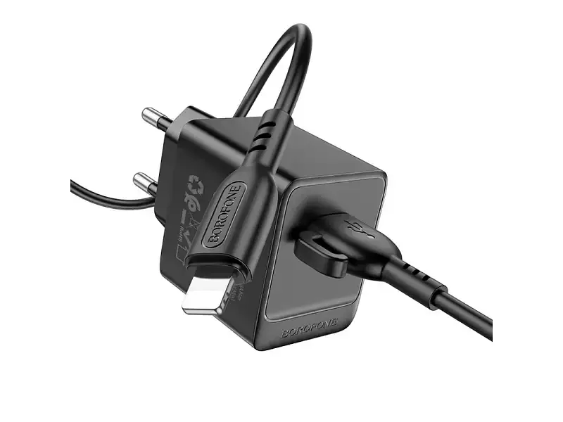 Мережевий зарядний пристрій Borofone BAS11A Erudite + Lightning to USB Type-A cable Black (6941991104619) - фото 2