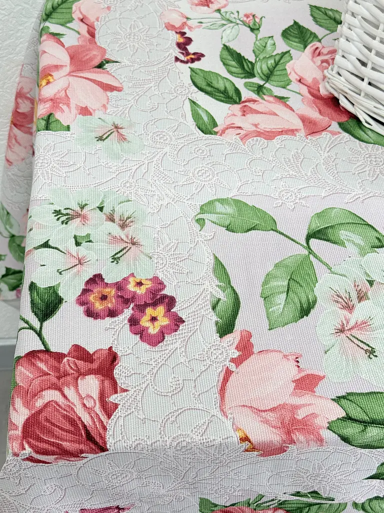 Скатертина Ecotton 150х220 см бавовняна з рогожки рожева 29033/2 Літній букет (23553) - фото 5