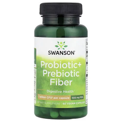 Пробіотики та пребіотики Probiotic+ Prebiotic Fiber 60 рослинних капсул Swanson vit0005057