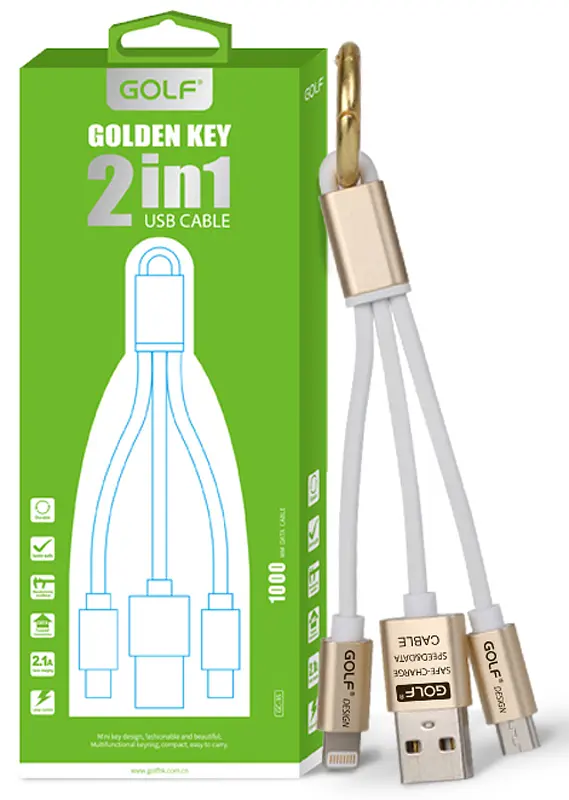 Брелок GOLF GC-35 Micro+Lightning cable 0,22m Gold - фото 2