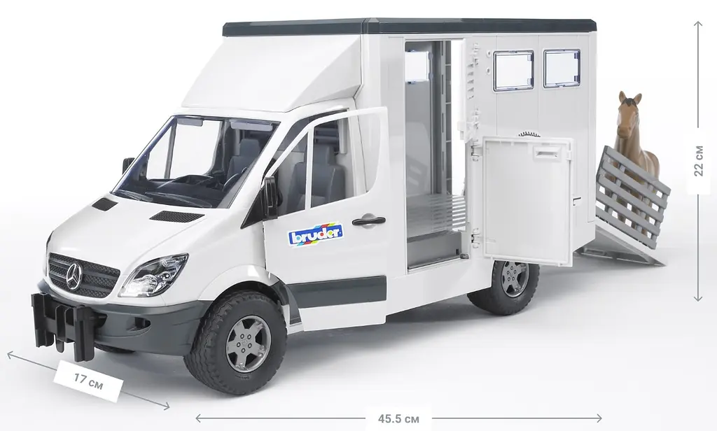 Машинка Bruder МВ Sprinter Транспортер для тварин, з конячкою (02533) - фото 5