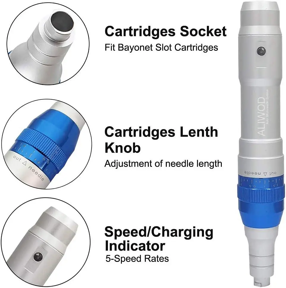 ALIWOD Microneedling Pen Беспроводная электрическая машина Набор инструментов для восстановления кожи 6 шт. 36 шт. Картриджи L709 - фото 5