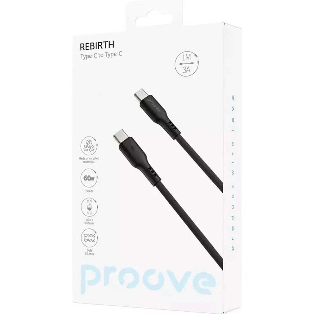Кабель Proove Rebirth USB-C to USB-C 60W 1m Black (CCRE60002201) [130370] - фото 2