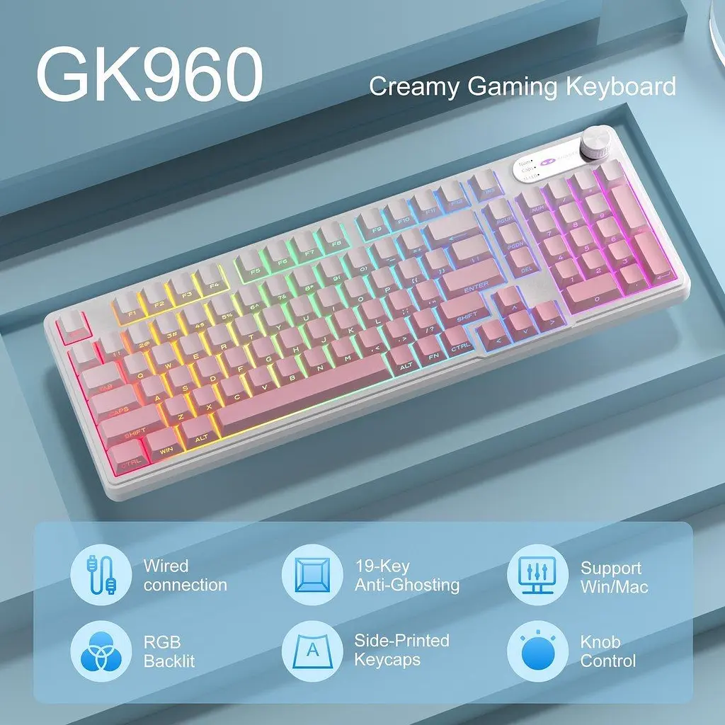Клавіатура MageGee GK960 RGB (6971969729049) White/Pink (G-000004396) - фото 5