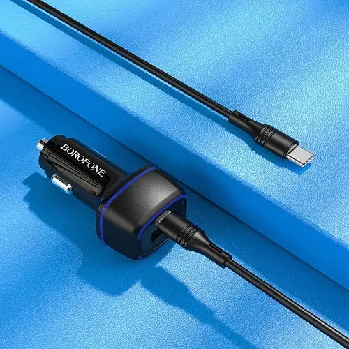 Автомобільний зарядний пристрій BOROFONE BZ14A Mercury PD20W+QC3.0 2USB/3A+ Cable Type-C to Type-C чорний - фото 2
