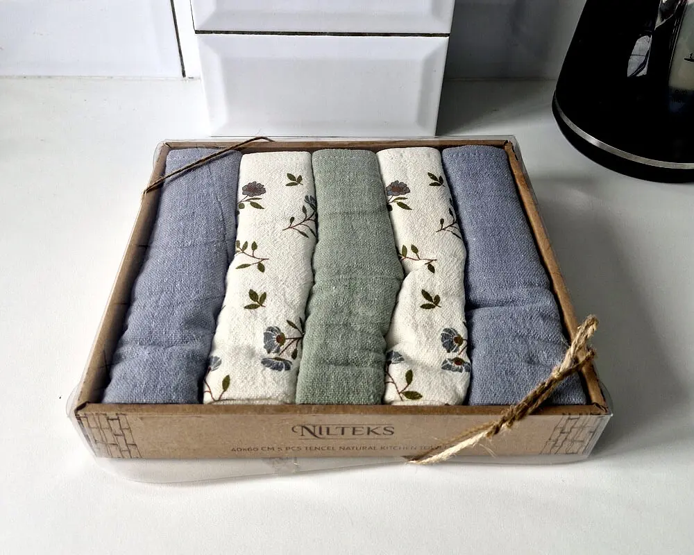 Набір рушників для кухні Nilteks 5 штук 40x60 Tencel natural - фото 2