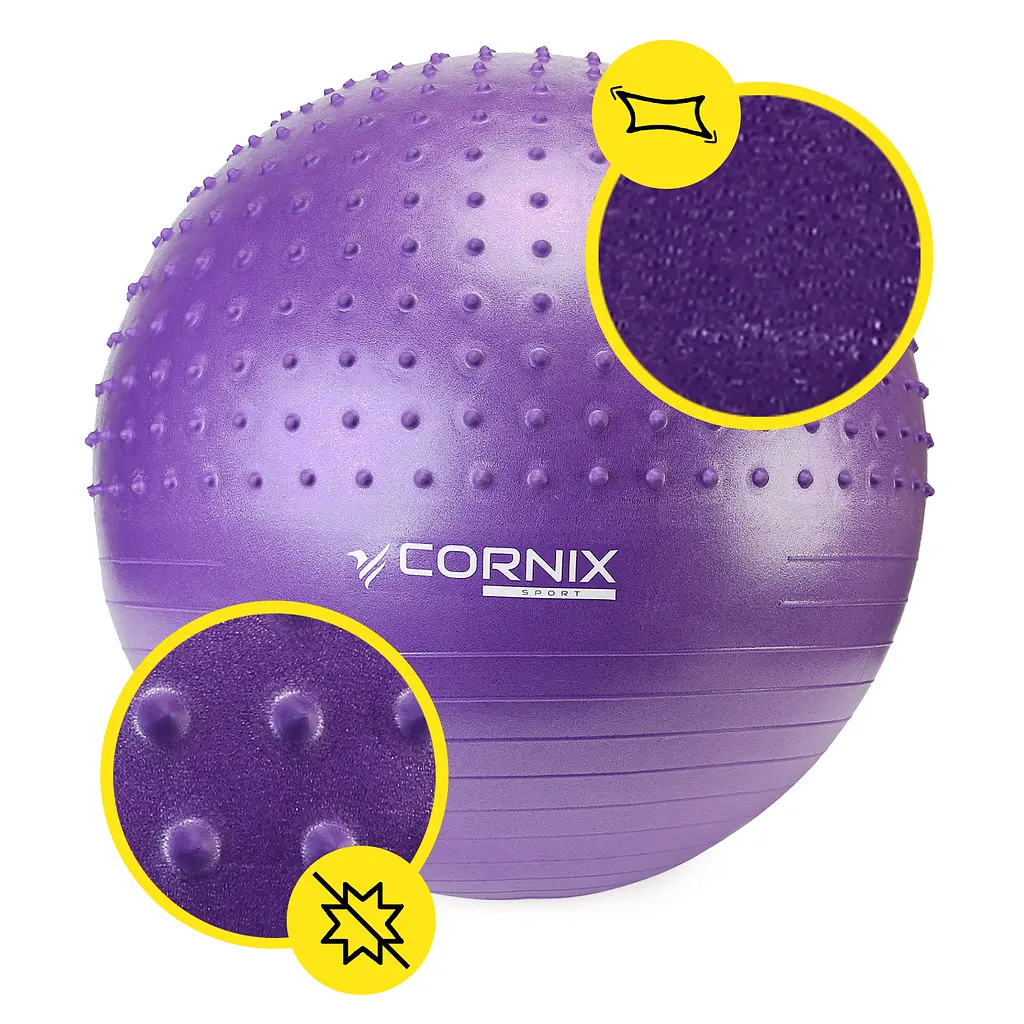М'яч для фітнесу (фітбол) Cornix 55 см напівмасажний Anti-Burst Violet XR-0460 - фото 5