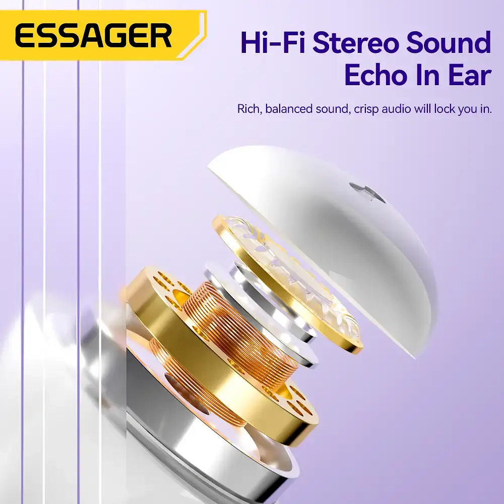 Наушники Essager (color box) Shining TWS bluetooth earphones беспроводные белые - фото 3