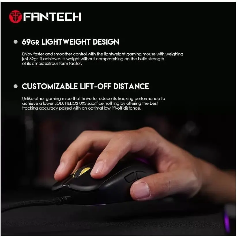 Ігрова миша Fantech UX-3 HELIOS PixArt 3389, 400IPS, 50G, 1600DPI Black - фото 10