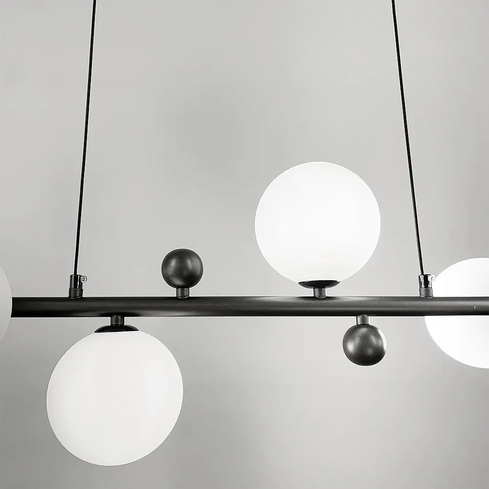 Удлиненная люстра с 6 белыми плафонами длиной 90 см | Line F | Ст. MJ295L/6L BK+WT - фото 5