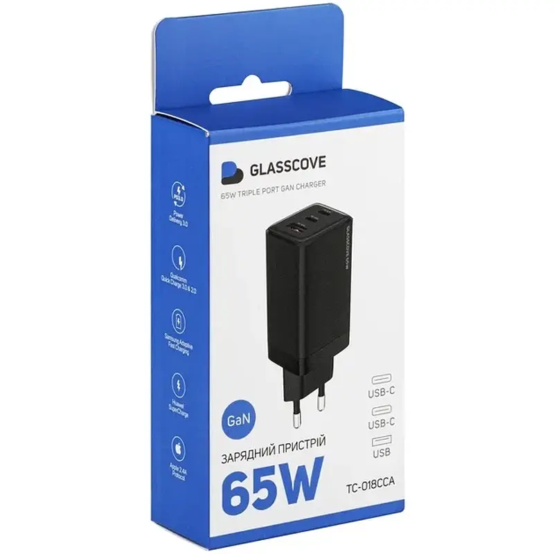 ЗП Glasscove 65W GaN 2 TYPE-C + 1 USB (TC-018CCA) - фото 5
