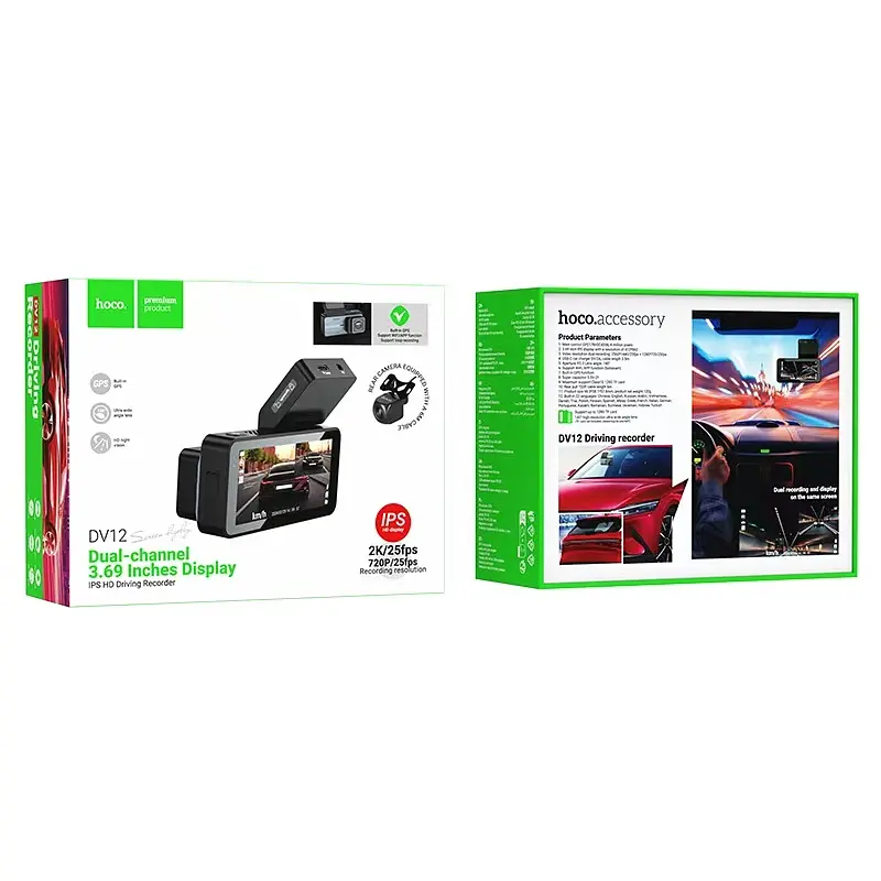 Відеореєстратор HOCO DV12 driving recorder 2K display GPS(with rear camera) Silvery Gray - фото 2