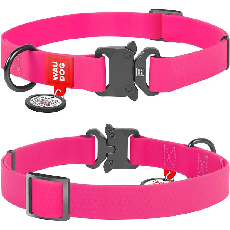 Ошейник для собак Waudog Waterproof, коллартекс, водостойкий, с QR паспортом, 31-49х2,5 см, розовый - фото 3