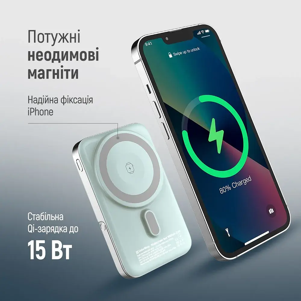 Універсальна мобільна батарея ColorWay 15W MagSafe & Watch Wireless 10000mAh Aquamarine (CW-PB100LPA2MT-WPDD) - фото 9