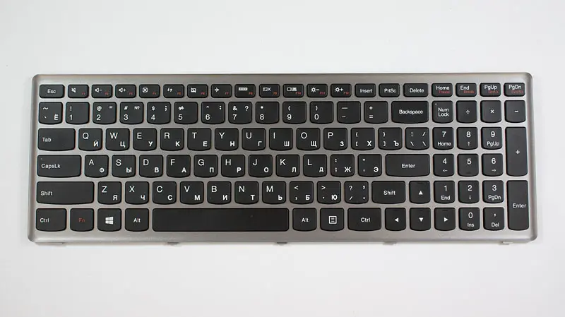 Клавіатура для ноутбука LENOVO (IdeaPad: U510, Z710) rus, чорна, срібна рамка - фото 2