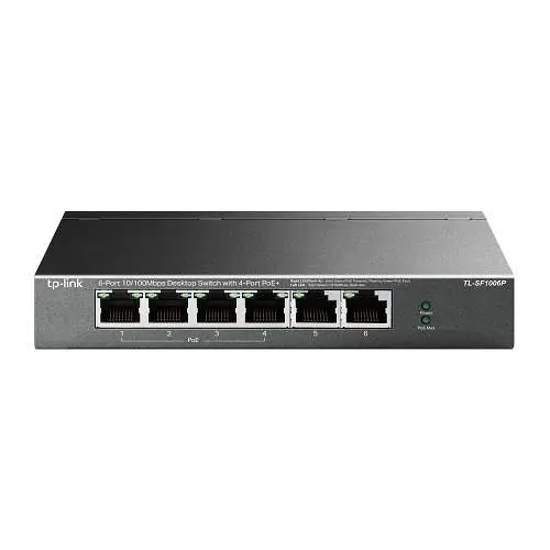 Комутатор TP-LINK TL-SF1006P, чорний, 6-портовий, 10/100 Мбіт/с, 4xPoE+, IEEE 802.3af/at