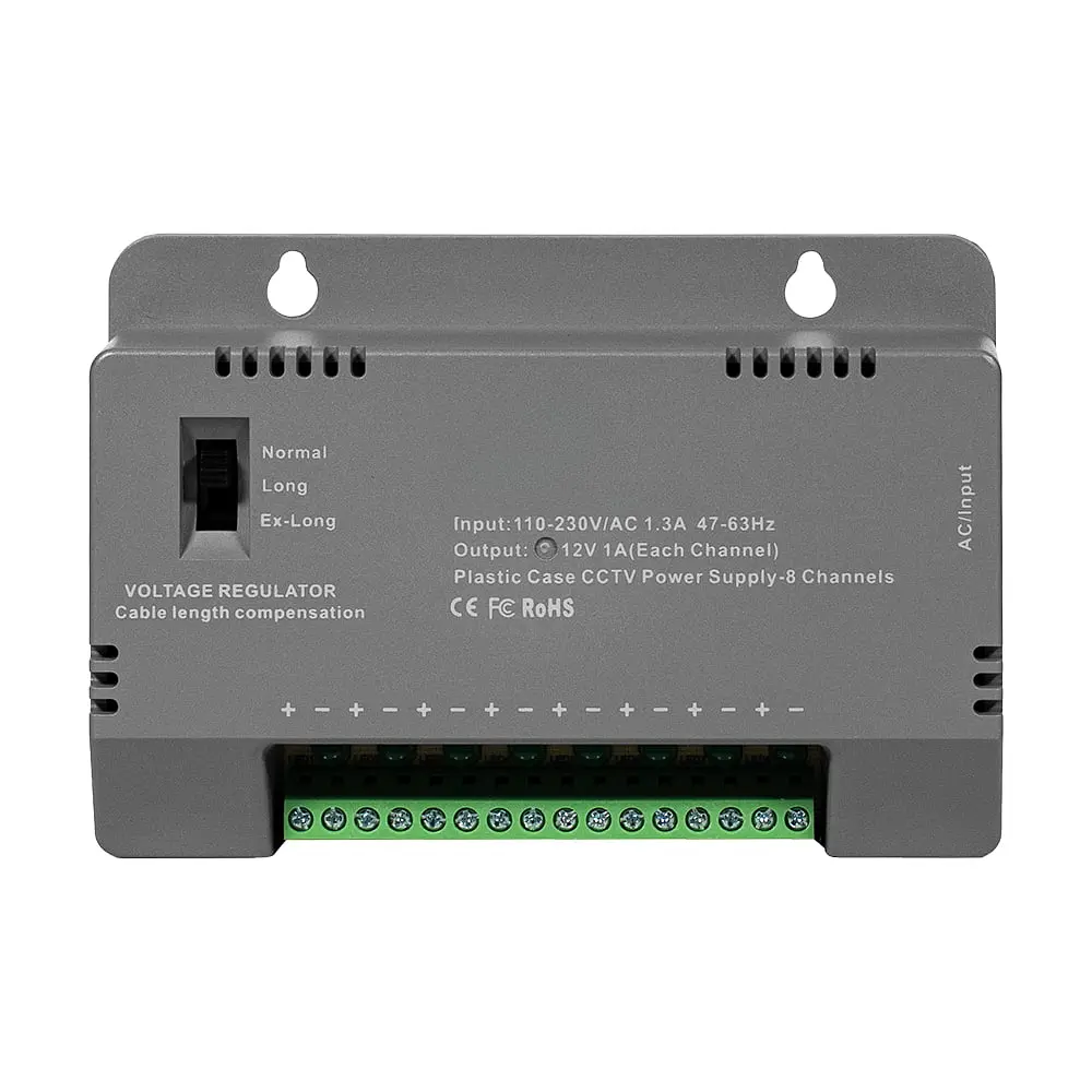 Блок живлення Kraft KRF-1208B (8CH) 96W, 8 каналів навантаження, 12V/1A на 1 канал, з регулятором напруги для компенсації довжини кабелю (43-00145) - фото 2
