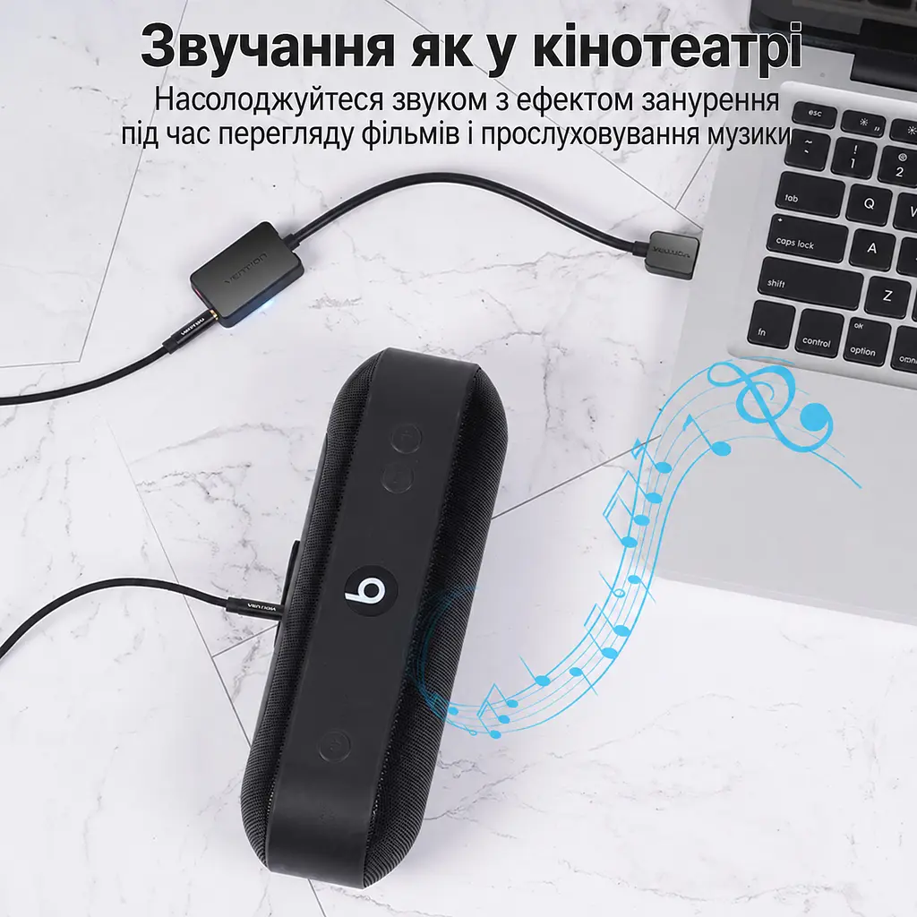 Зовнішня звукова карта Vention аудіоадаптер з підключенням USB-A з окремими гніздами 3,5 мм для навушників і мікрофона Plug & Play чорна (CDYB0) - фото 12