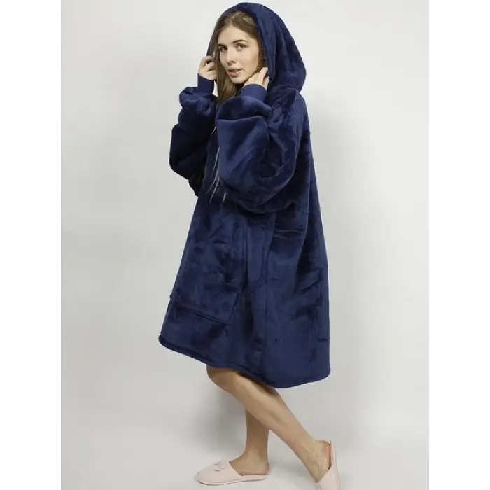 Толстовка-плед з капюшоном плюшевий синій оверсайз Huggle Hoodie Ultra Plush Blanket - фото 3